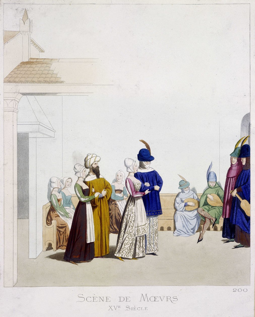 Scène van zeden: Carnavalscène - gebaseerd op een Italiaans manuscript uit de 15e eeuw, Arts Deco door Unknown artist