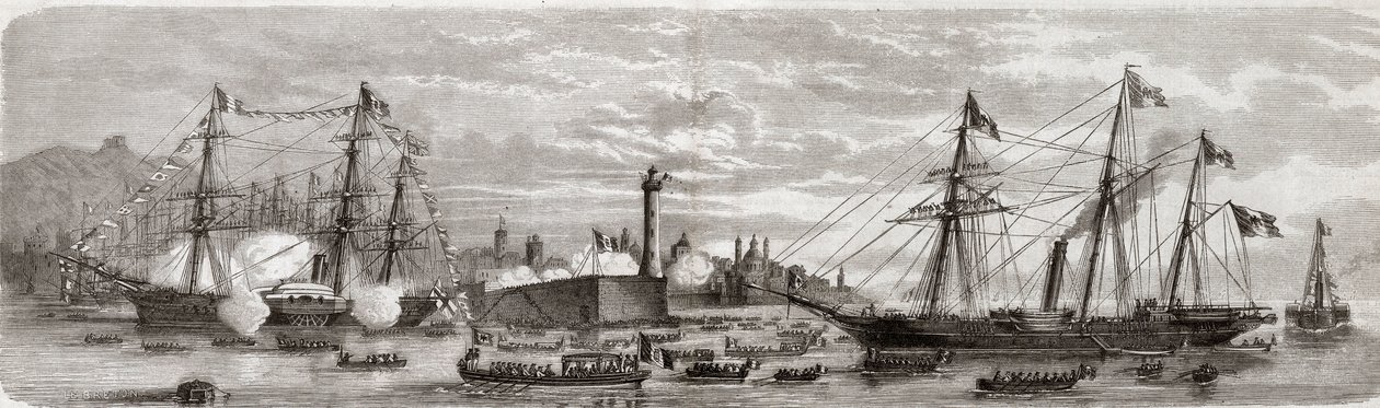 Tweede Italiaanse Onafhankelijkheidsoorlog, Italiaanse Campagne van 1859: Napoleon III (1808-1873) in de haven van Genua 12/05/1859 - Aankomst van de Fransen in Genua, 12 mei door Unknown artist