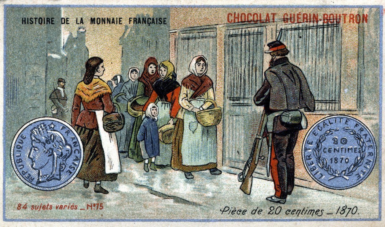 Serie Histoire de la Monnaie Française uitgegeven door Chocolat Guérin Boutron. 20 centiem munt in 1870 door Unknown artist