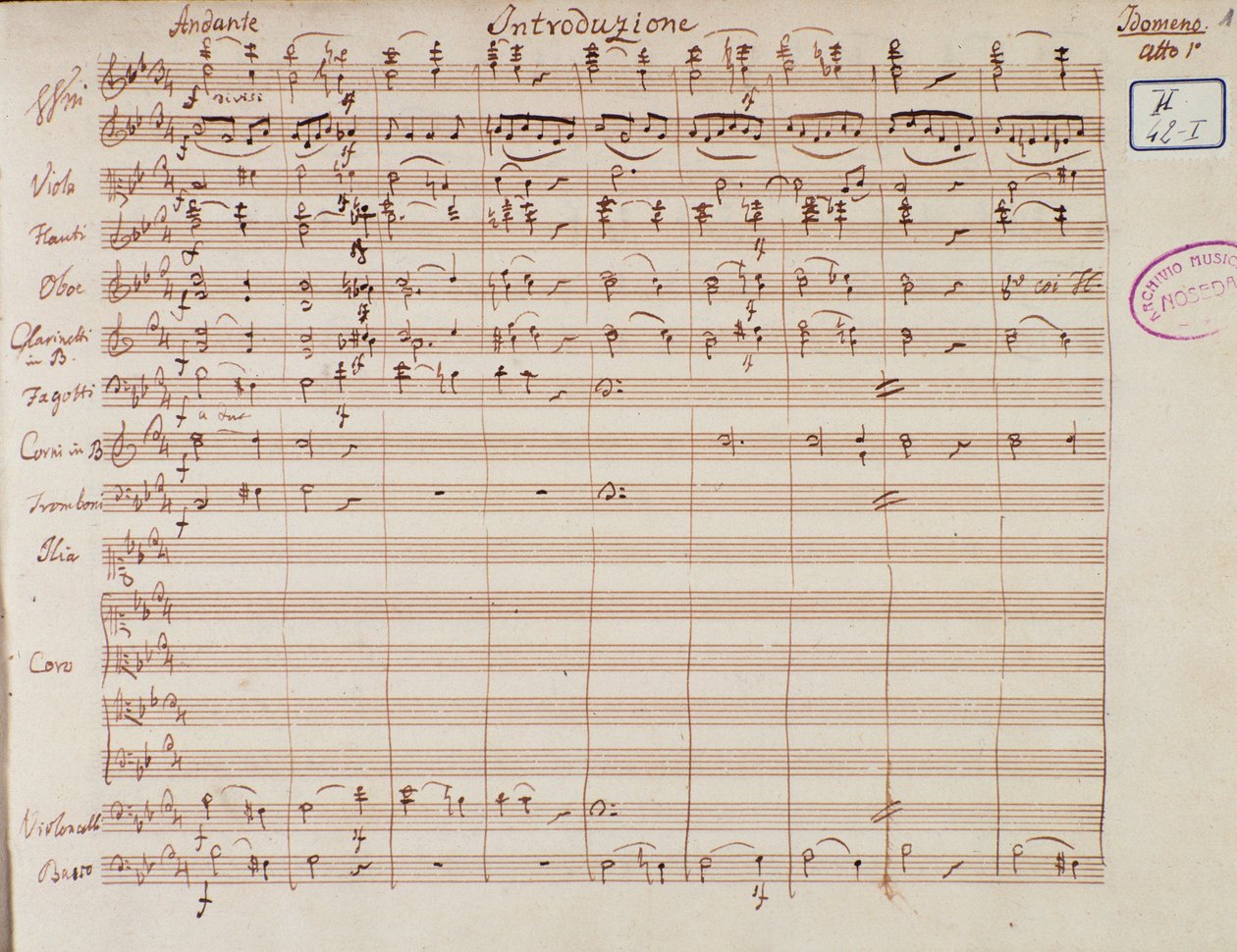 Bladmuziekpagina voor Idomenee, koning van Kreta, opera door Mozart, Lichtenthal versie (1843) door Unknown artist