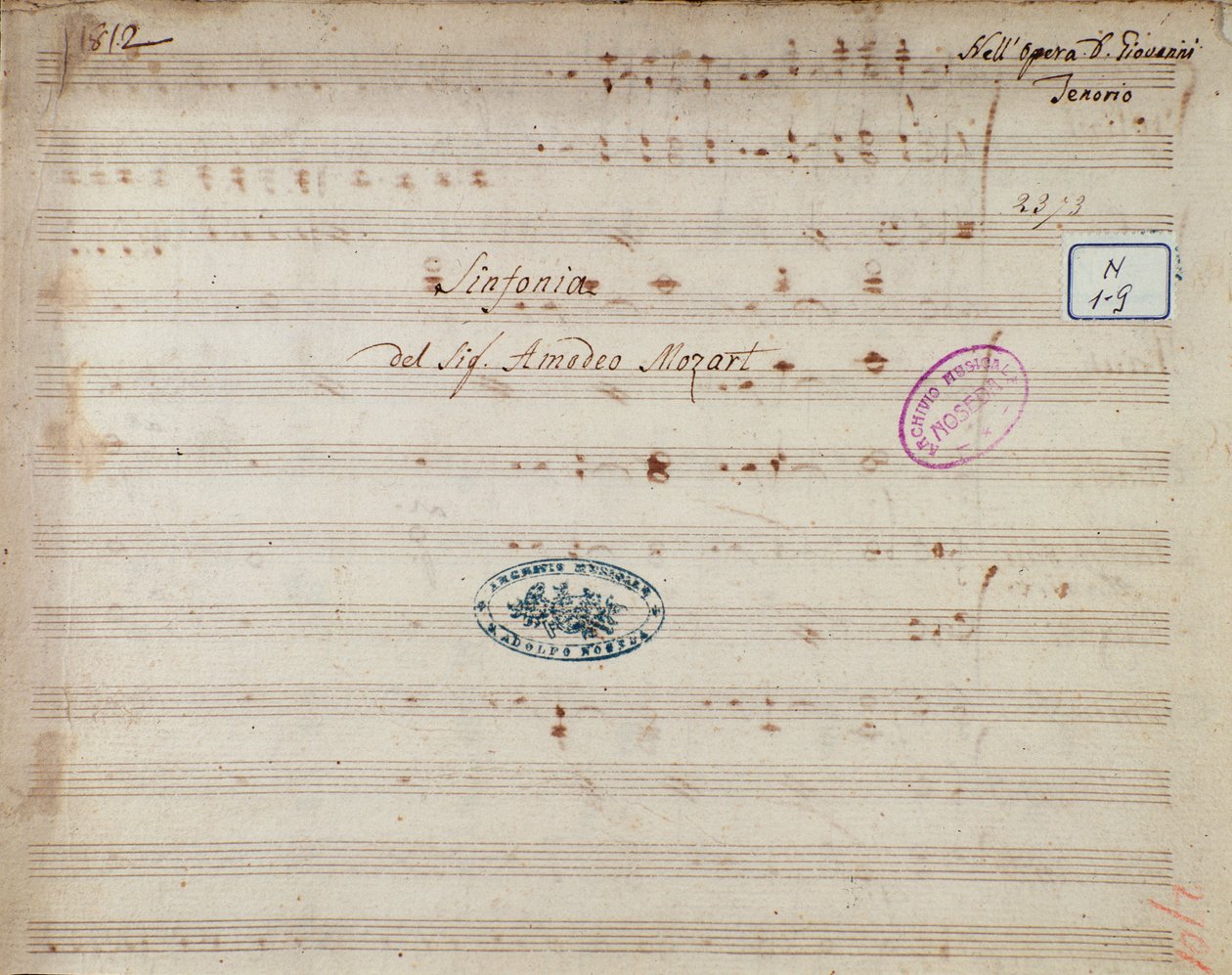 Bladmuziekpagina van de symfonie van Don Giovanni, opera door Mozart (1812) door Unknown artist