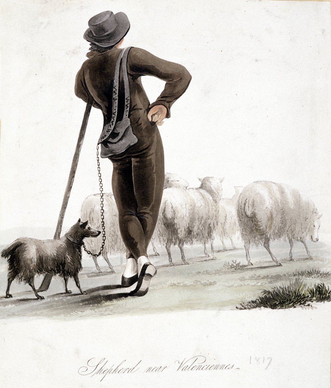 Herder bij Valenciennes - aquarel door Unknown artist