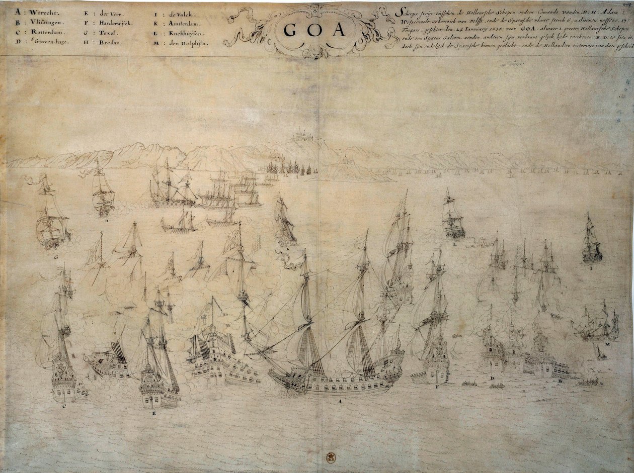 Belegering van Goa, Portugese kolonie, door de Nederlandse vloot tussen 1603 en 1639 door Unknown artist