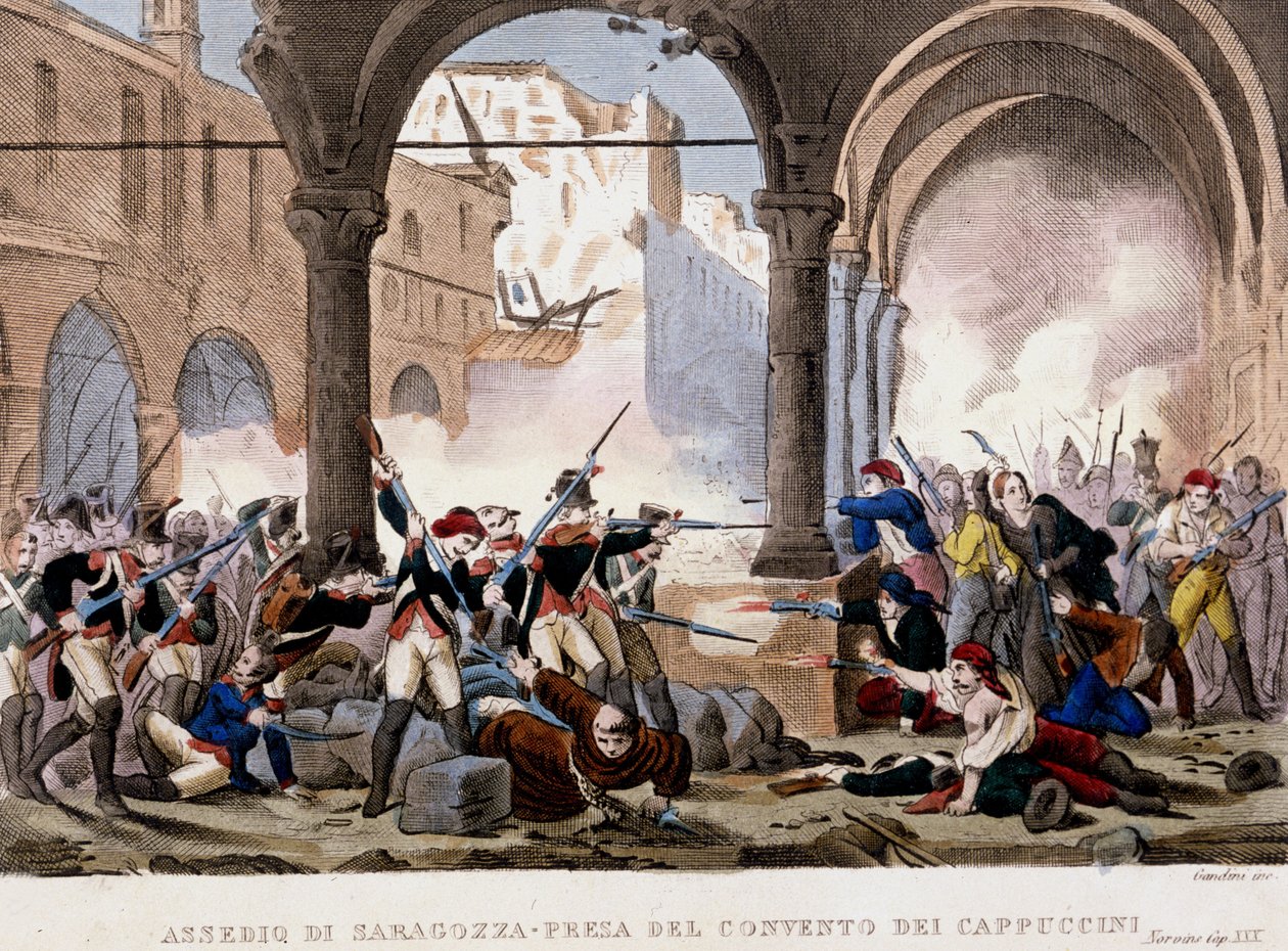 Beleg van Zaragoza en het Kapucijnenklooster in 1808 door Unknown artist