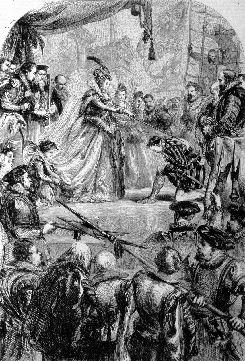 Sir Francis Drake (1540-1596), Engelse navigator werd geridderd door koningin Elizabeth I in 1581. Gravure door Unknown artist