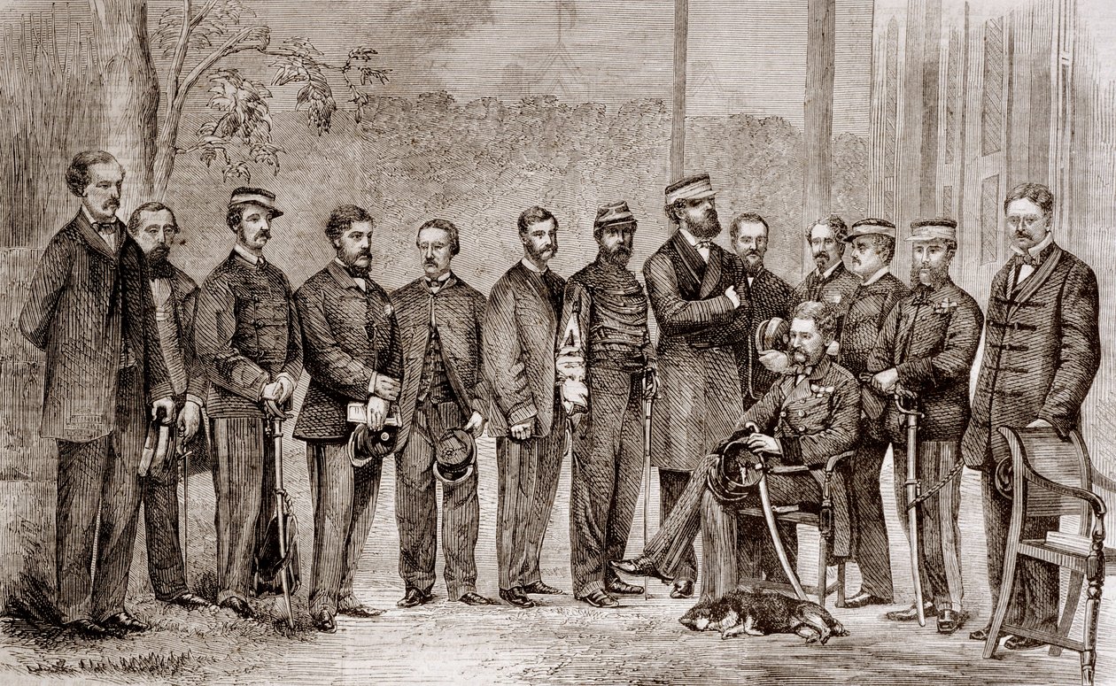 Sir James Hope Grant (1808-1875), een Britse soldaat en zijn staf tijdens de Tweede Opiumoorlog, die duurde van 1856 tot 1860 door Unknown artist