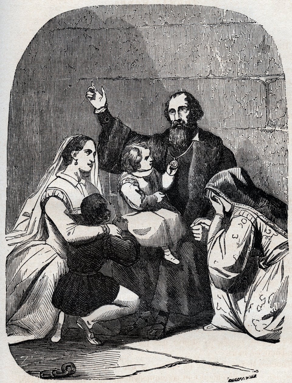 Sir Thomas More (Morus) (1478-1535) en zijn dochter Margaret en kinderen in de gevangenis door Unknown artist
