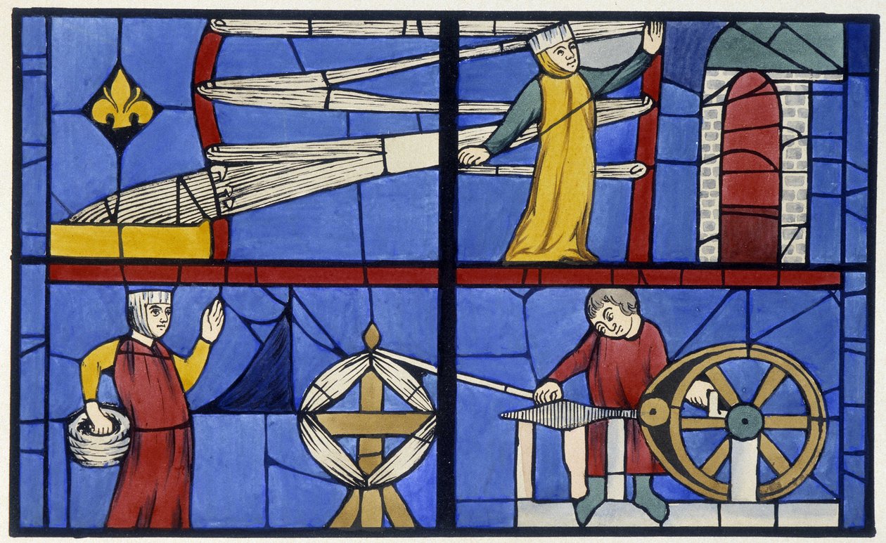 Spinatelier. Facsimile van een glas-in-loodraam van de Kathedraal van Amiens - in 