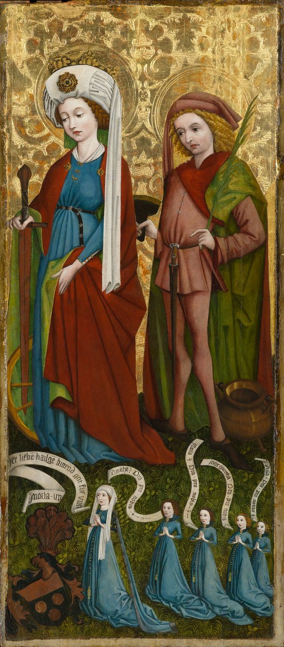 St. Catharina en St. Vitus met Anna von Freiberg en haar Dochters, circa 1450 door Unknown artist