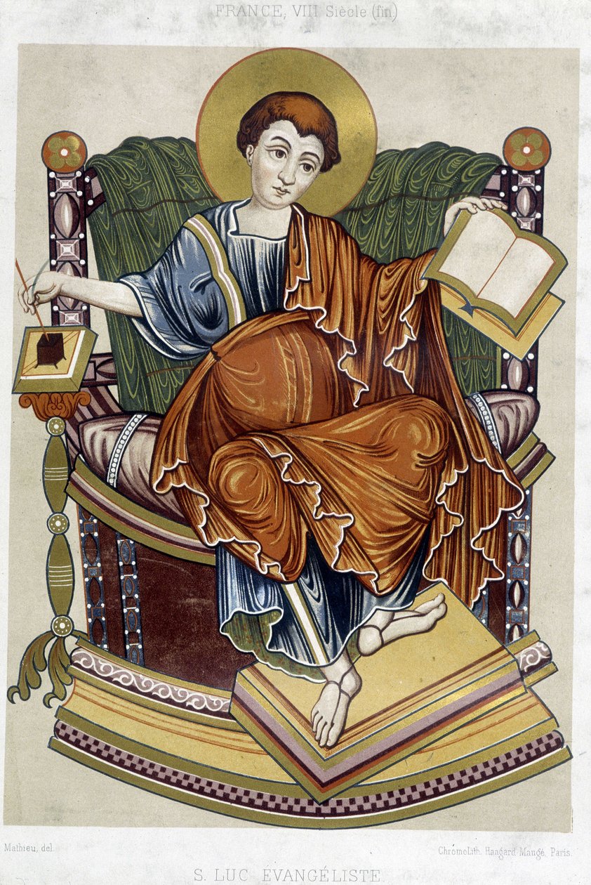Sint Lucas evangelist - chromo. 19e eeuw naar een document uit de 8e eeuw door Unknown artist