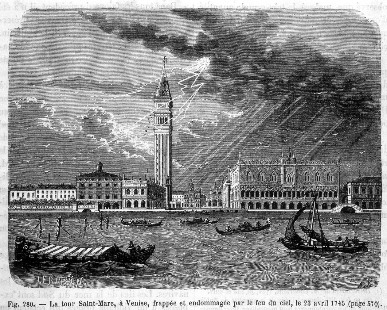Toren van San Marco in Venetië getroffen en beschadigd door het vuur van de hemel op 23 april 1745 - in 