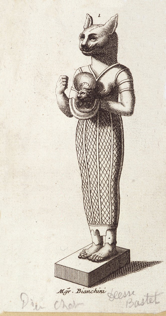 Standbeeld van de Godin van de Dans, Kat-hoofd Bastet (Oude Egypte). godin in de oude Egyptische religie door Unknown artist