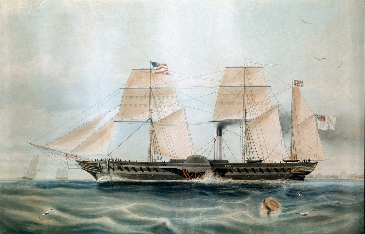 Stoomboot British Queen in 1840 (19e eeuwse prent) door Unknown artist
