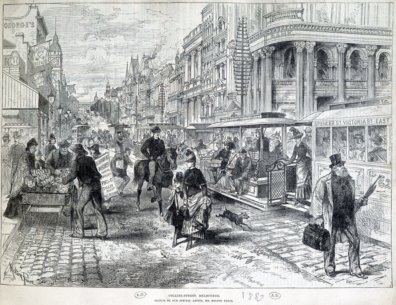Straatscènes, Collins Street in Melbourne in 1889 door Unknown artist