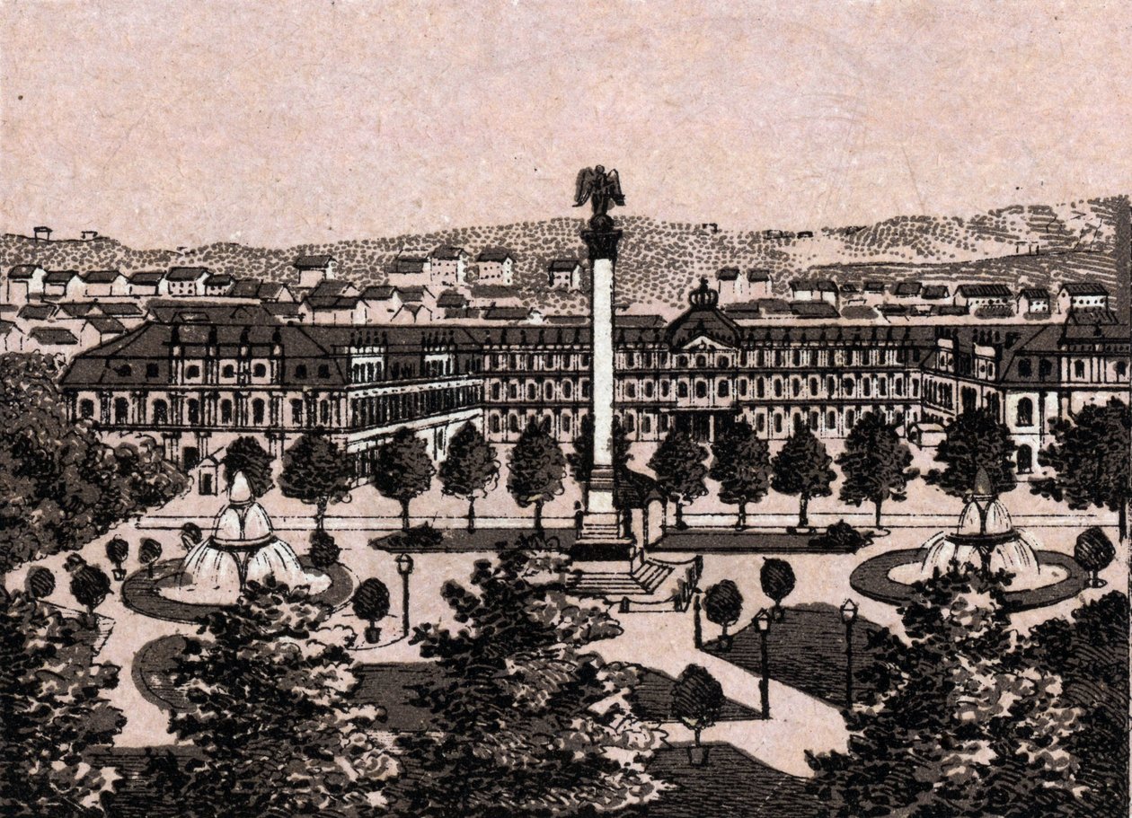 Stuttgart, Duitsland: uitzicht op het nieuwe kasteel (Nieuw Kasteel). in 
