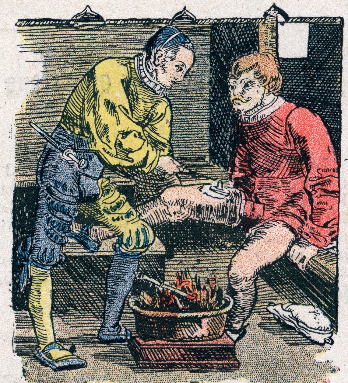 Chirurg die een wond behandelt in 1528. door Unknown artist