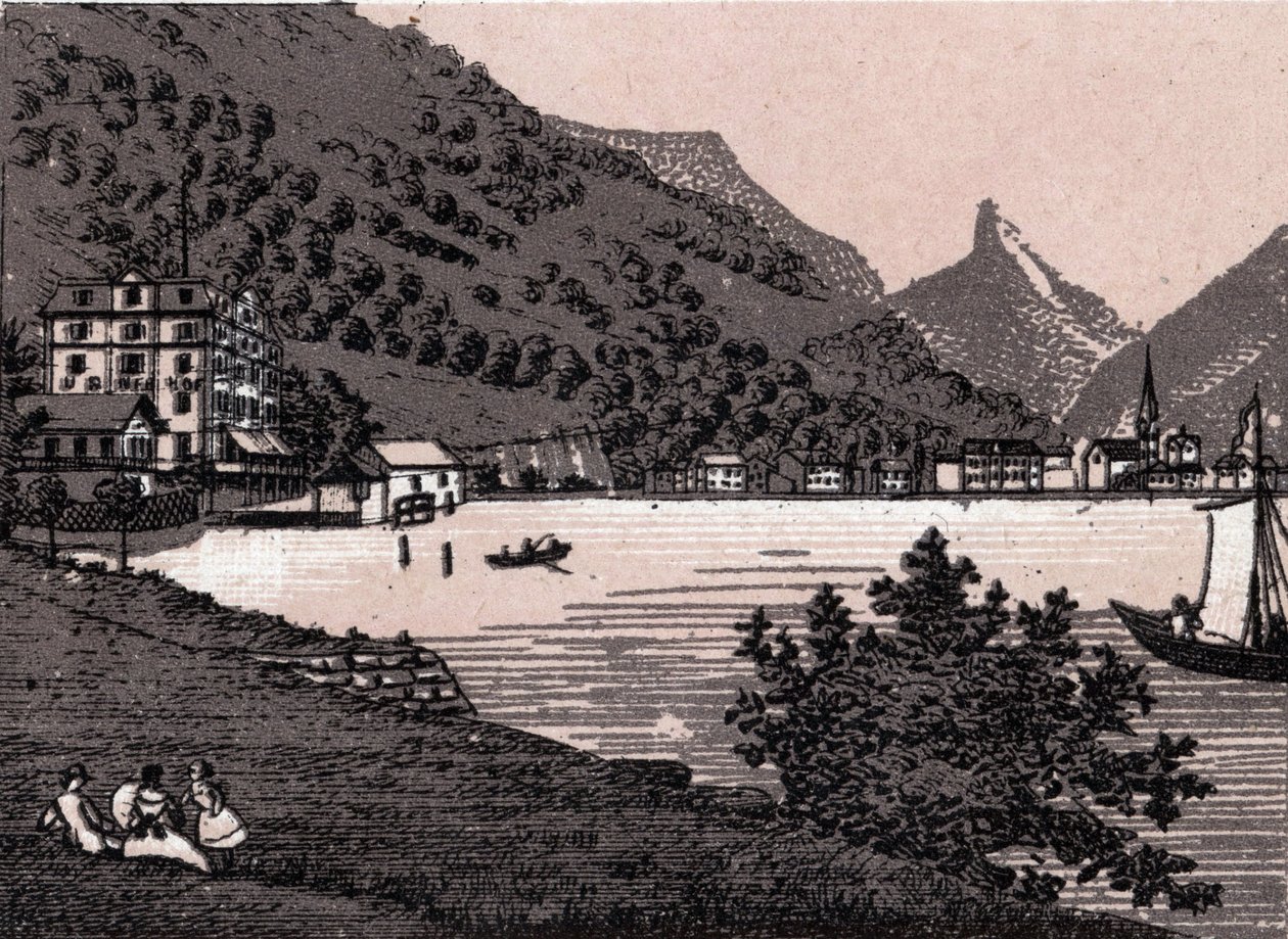 Zwitserland: uitzicht op de stad Fluelen. in 