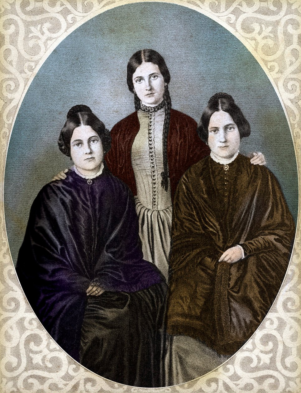 DE FOX ZUSTERS Margaretta, Kate en Leah pioniers van het spiritualisme (Fox Sisters: van links naar rechts: Margaret of Maggie (1837-1893), Kate (1828-1892) en Leah (1814-1880), pioniers van het spiritualisme en spiritualisme) door Unknown artist