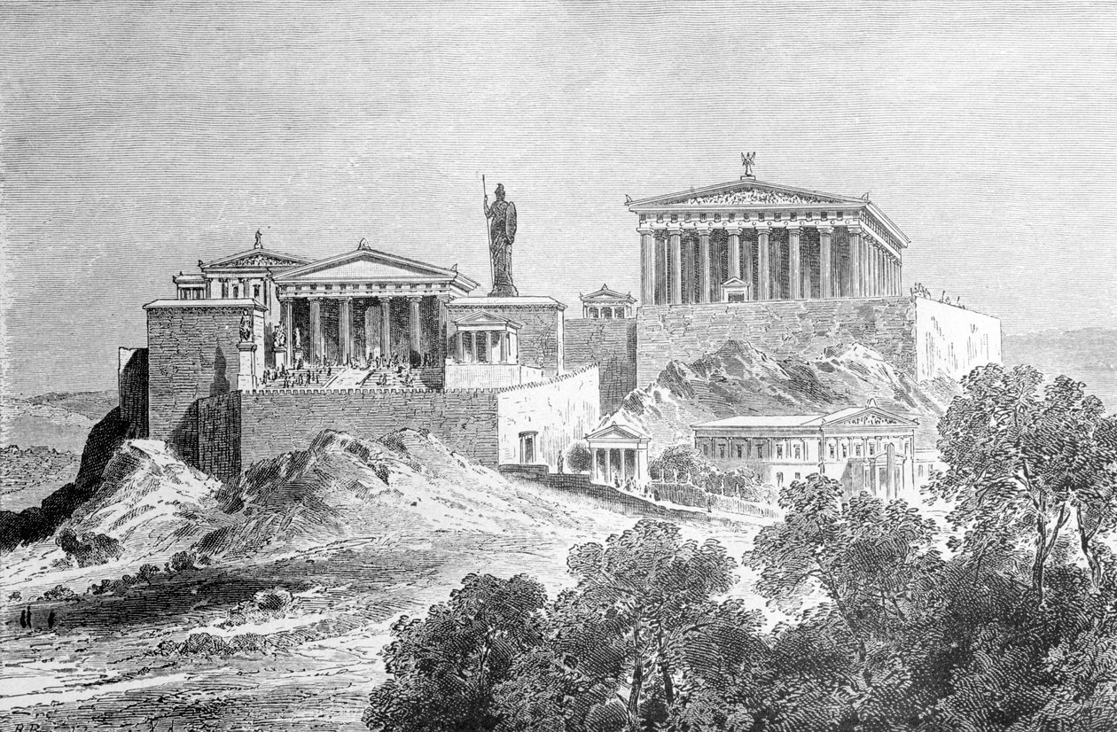 De Akropolis van Athene. Gravure uit het einde van de 19e eeuw door Unknown artist