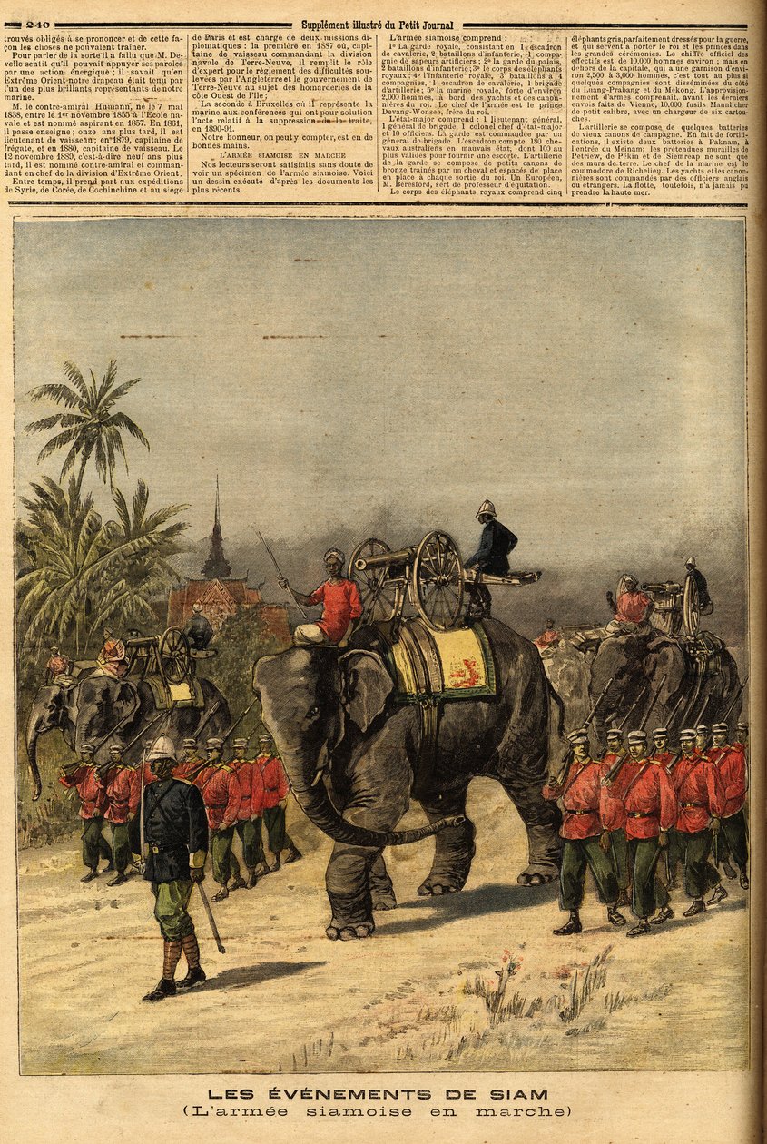 Het leger van Siam (Thailand). Gravure in 