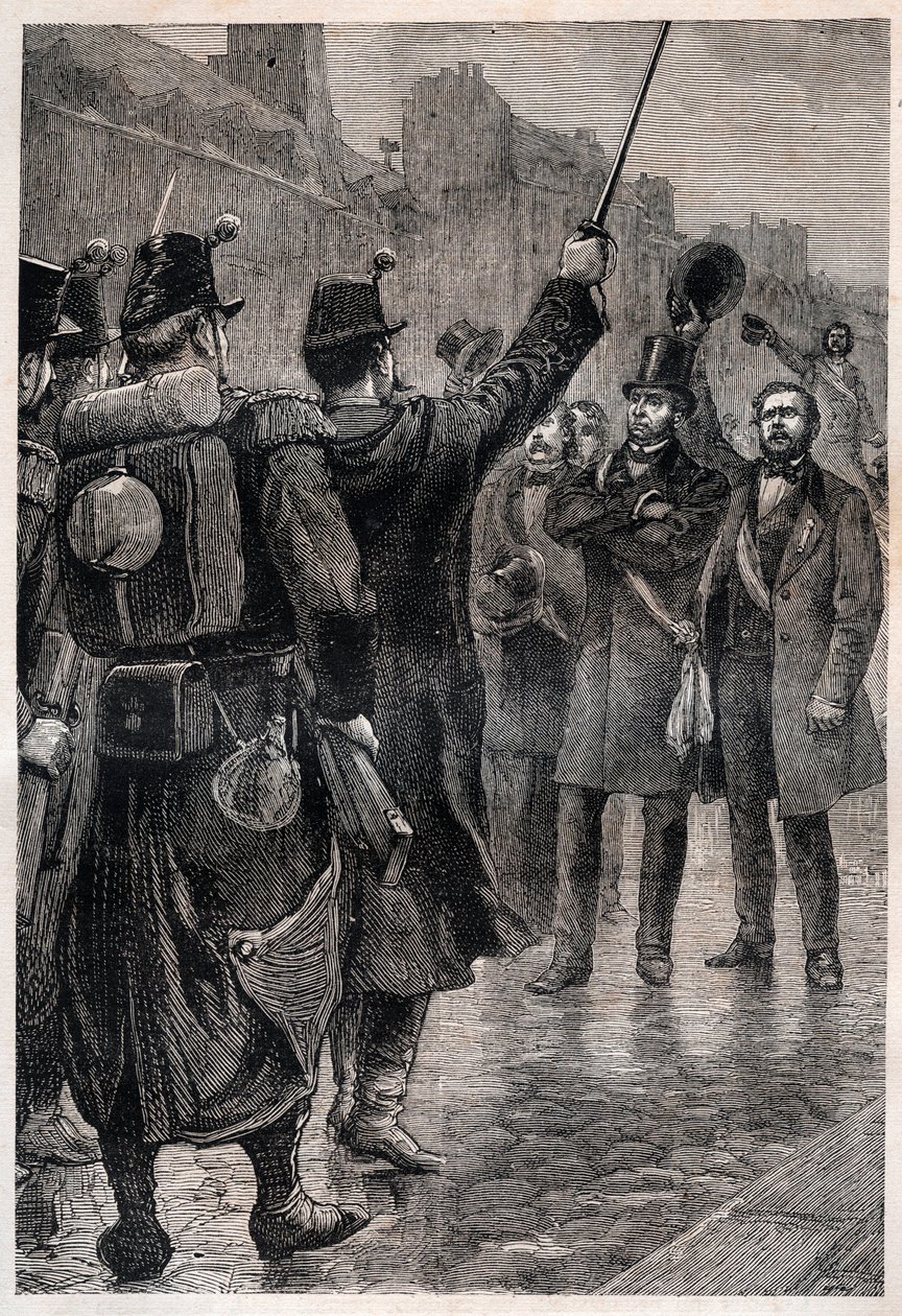 De arrestatie van Victor Schoelcher (1804-93) bij de Saint Antoine Barricade, 4 december 1851 - Tijdens de opstand veroorzaakt door de staatsgreep van Louis Bonaparte (de toekomstige Napoleon III) door Unknown artist