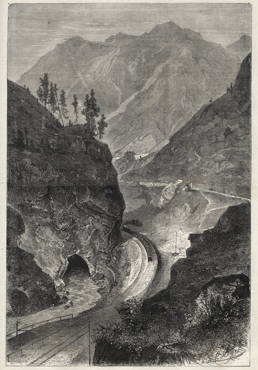 De Brenner-spoorweg naar Tirol - Gravure 1867 door Unknown artist
