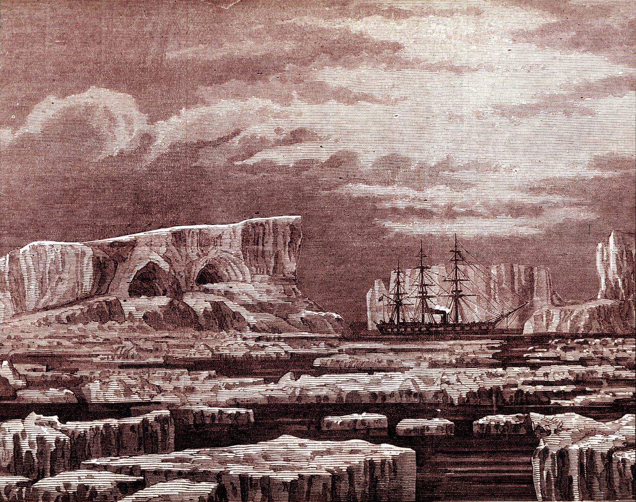 De Challenger-boot te midden van de ijsbergen. door Unknown artist