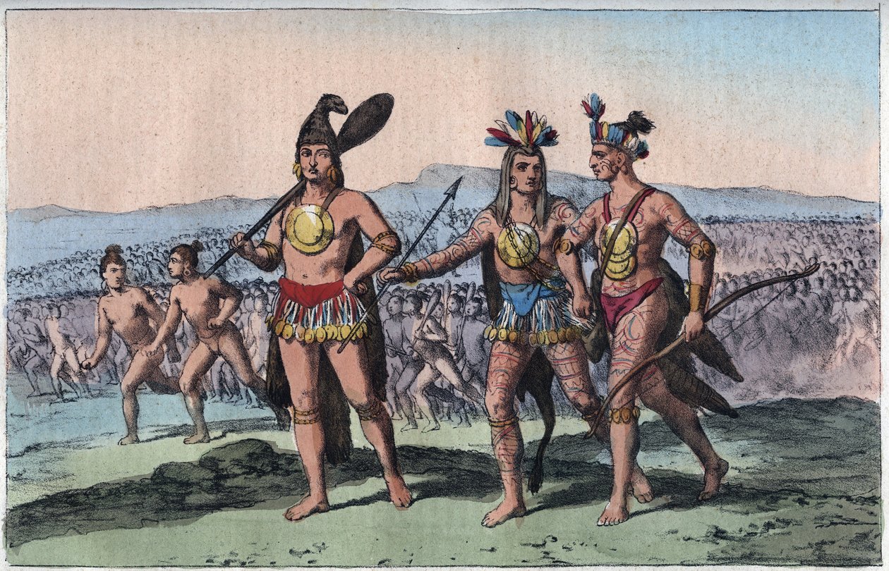 De leiders van Florida op weg naar de oorlog - gravure uit Usi e Costumi di Tutti i Popoli dell