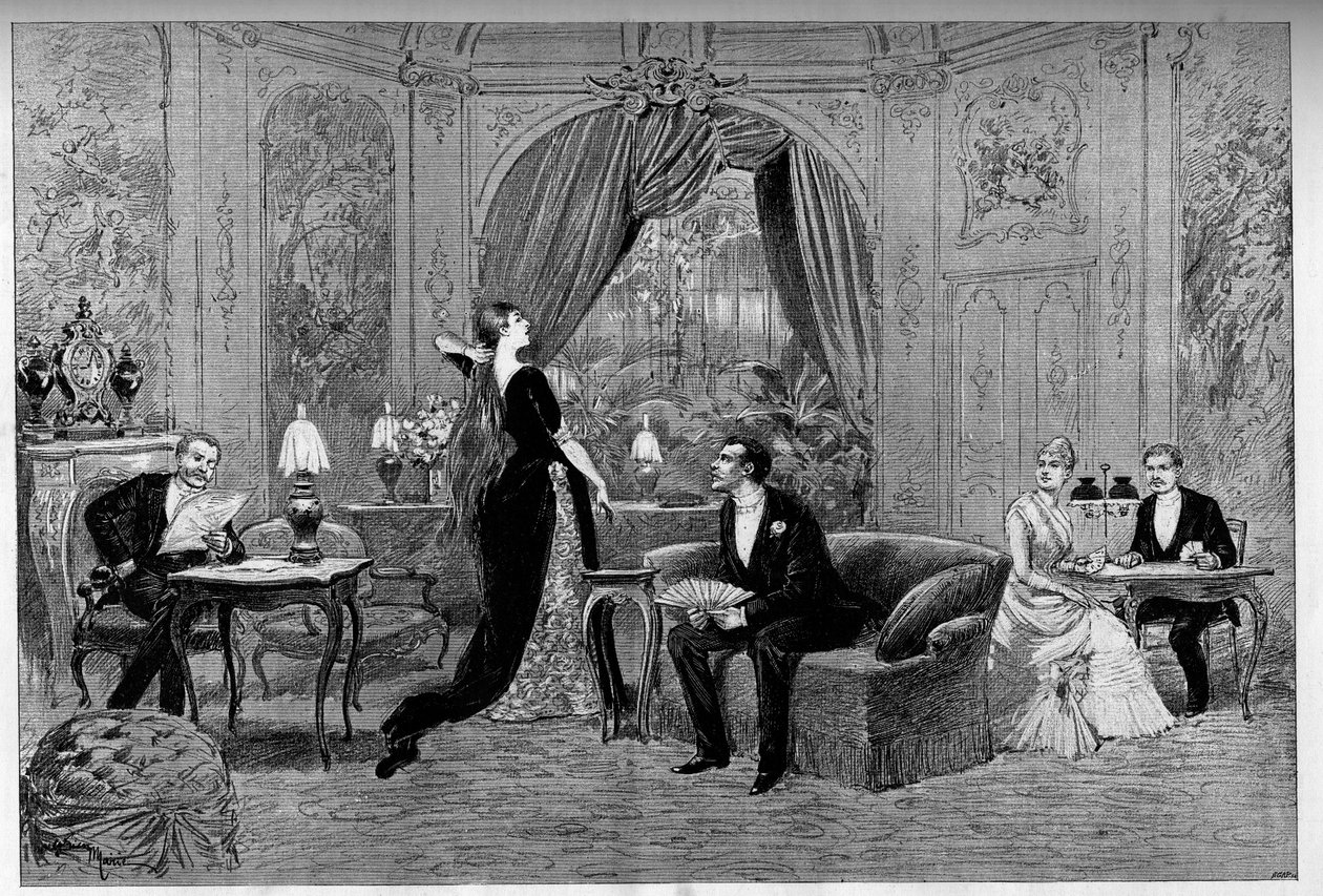 De Graaf van Riverolles, Francine, Stanislas de Grandredon, Therese Smith en Henri de Simeux, personages van het toneelstuk 