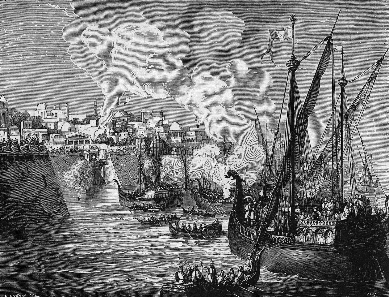 Het Griekse vuur gebruikt door de belegeraars en de belegerden bij het beleg van Constantinopel door Mohammed II in 1453. In 