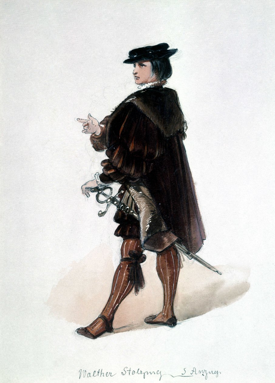 De Meistersinger von Nürnberg, opera gecreëerd door Richard Wagner: kostuum van Walther von Stolzing voor de eerste uitvoering. Wagner Museum Bayreuth door Unknown artist
