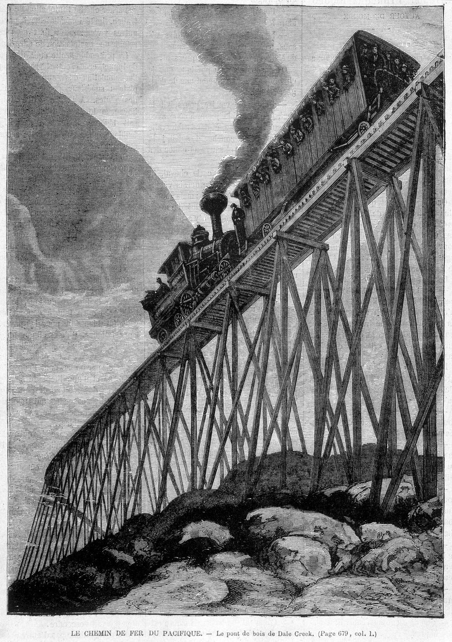 De Pacific Railway op de Dale Creek Wood Bridge - gravure, eind 19e eeuw door Unknown artist