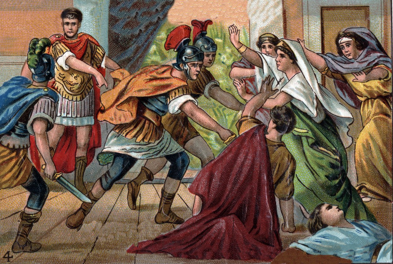 De Romeinse keizer Caracalla (188-217) vermoordde zijn broer Geta in de armen van zijn moeder. door Unknown artist