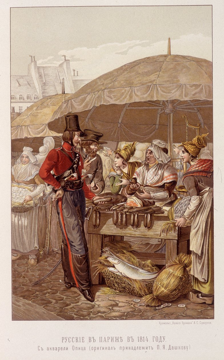 De Russen in Parijs tijdens een mars in 1814 - in 