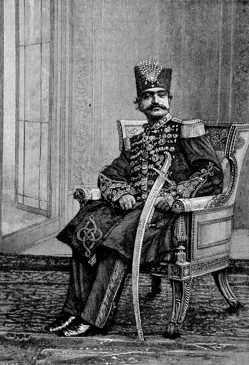 De sjah van Perzië, Nassr-ed-din (Nasser-ed-din), in ceremonieel kostuum door Unknown artist