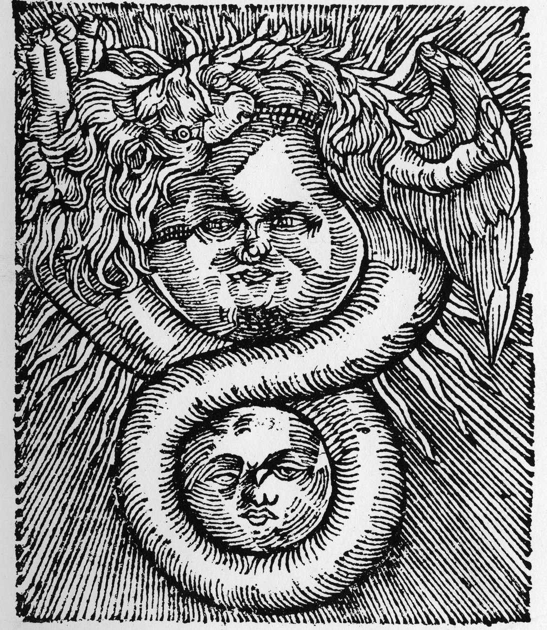 De Zon en de Maan: verenigd door de Draak - Gravure uit het werk van Basil Valentine 