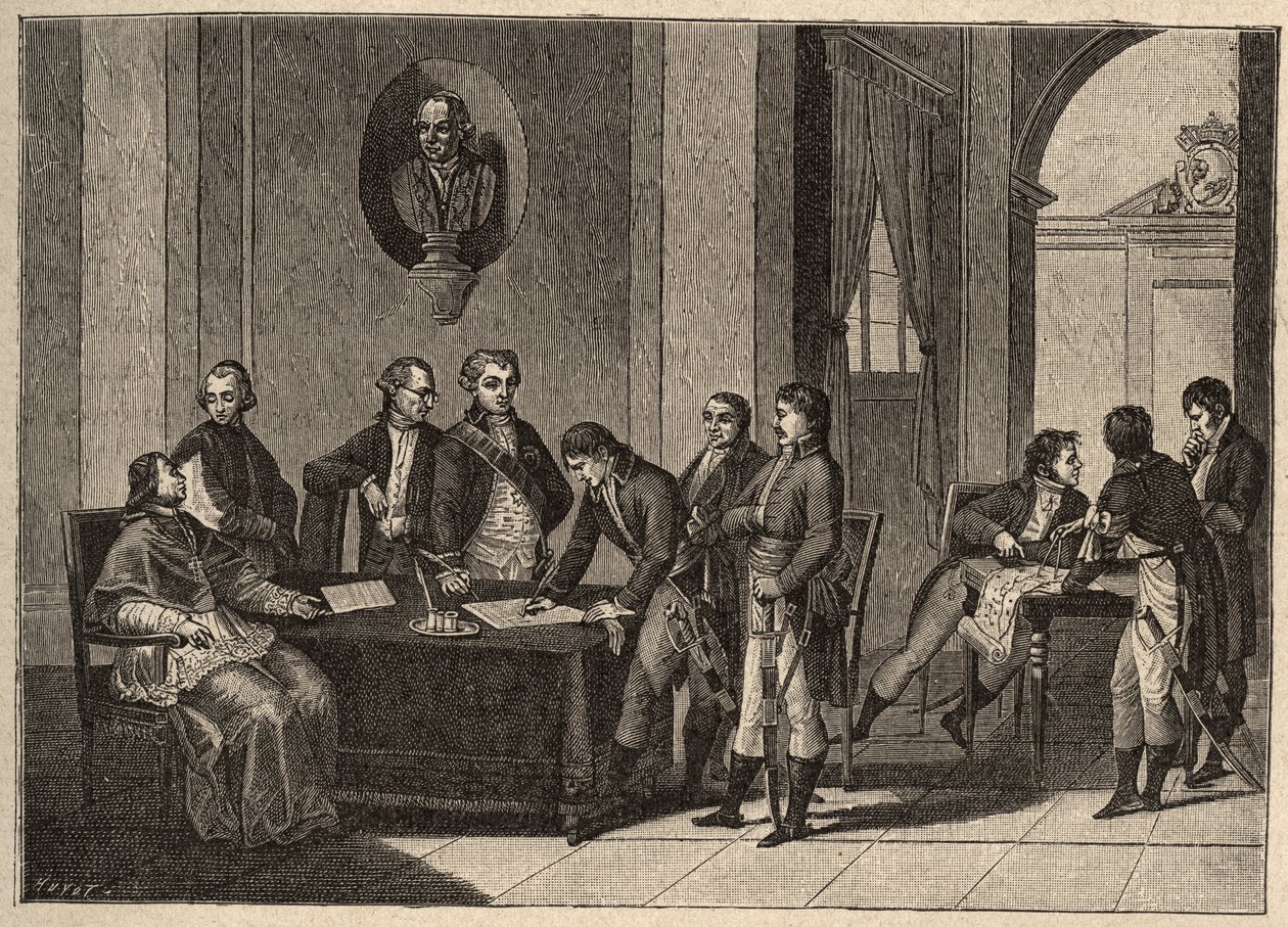 Het Verdrag van Tolentino of de Vrede van Tolentino is een vredesverdrag ondertekend op 19 februari 1797 in Tolentino, Italië, tussen Frankrijk en de Pauselijke Staten. (Tussen generaal Bonaparte en paus Pius VI (1717-1799). De paus doet afstand van Avigno door Unknown artist