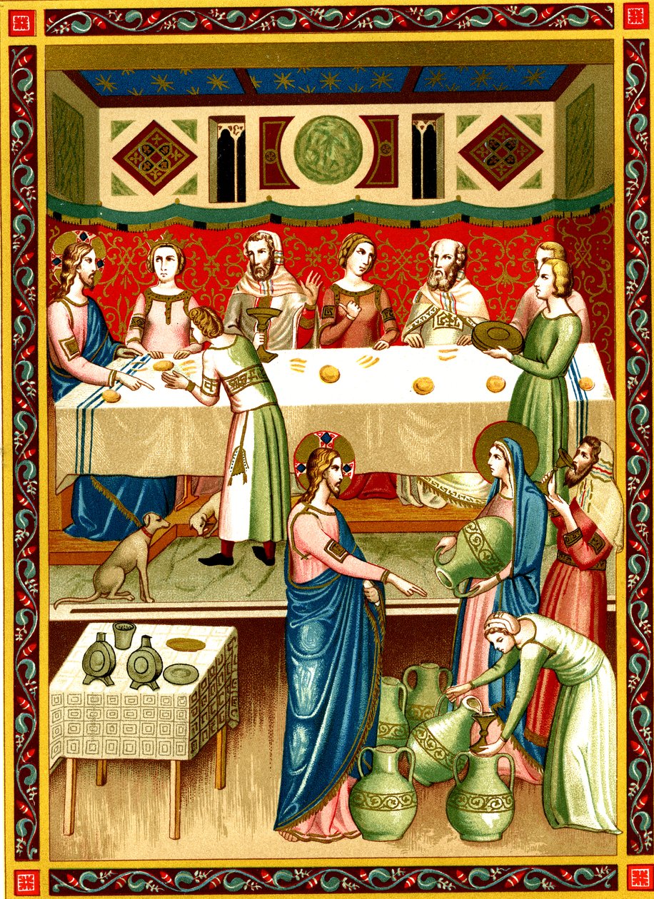 Het bruiloftsfeest in Kana, Miniatuur uit een manuscript uit de 14e eeuw door Unknown artist