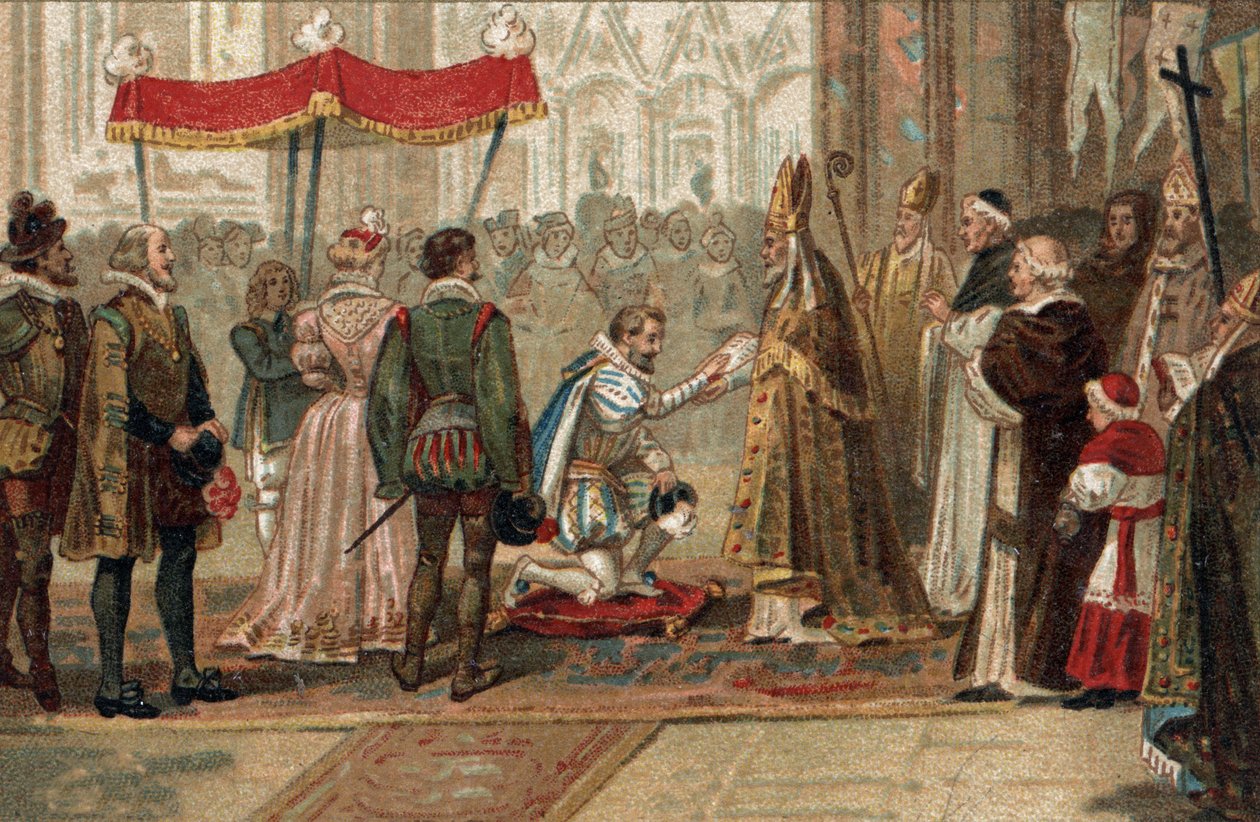 De abjuratie van Hendrik IV Koning van Frankrijk in Saint Denis op 25 juli door Unknown artist