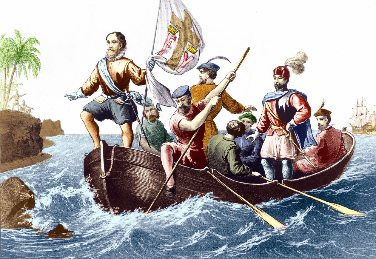De aankomst van Christoffel Columbus in San Salvador op 12/10/1492 door Unknown artist
