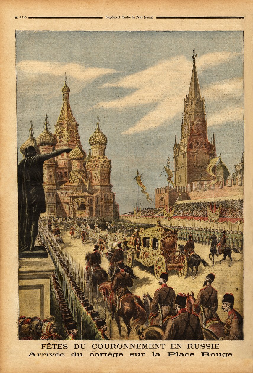 De aankomst van de stoet op het Rode Plein (Moskou), ter gelegenheid van de kroning van tsaar Nicolaas II door Unknown artist