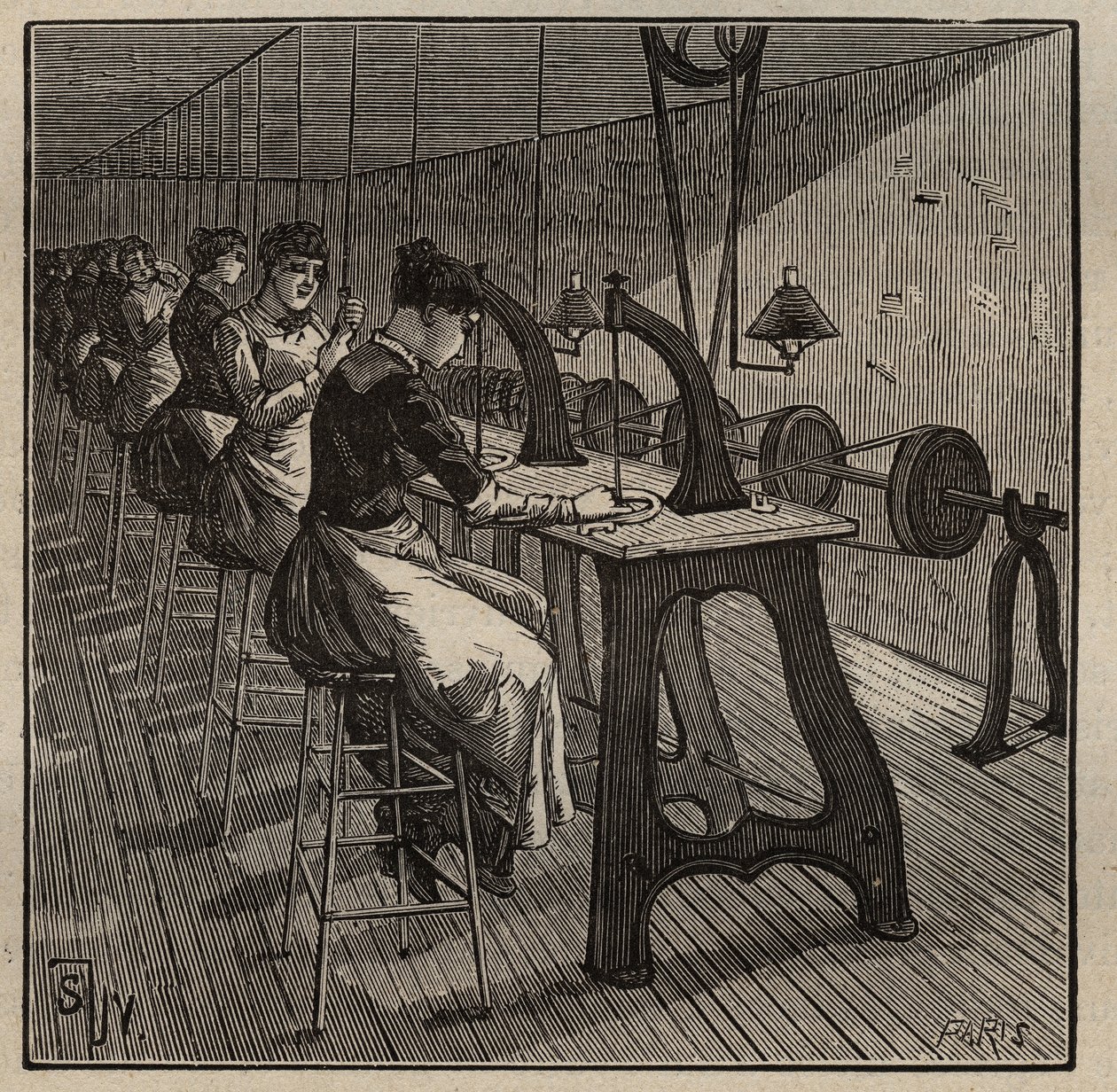 De kunst van de edelsteenbewerking: facetteren en polijsten van diamant. Gravure uit 1885 in “Les arts et métiers illustrés” door Adolphe BITARD door Unknown artist