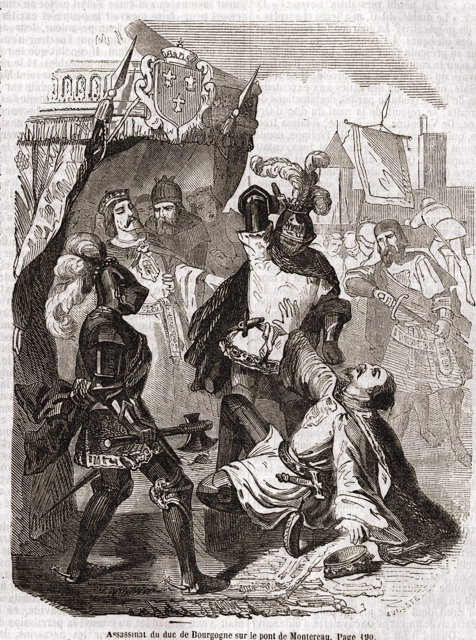 De moord op de hertog van Bourgondië (Jean sans peur) op de brug van Montereau - in 