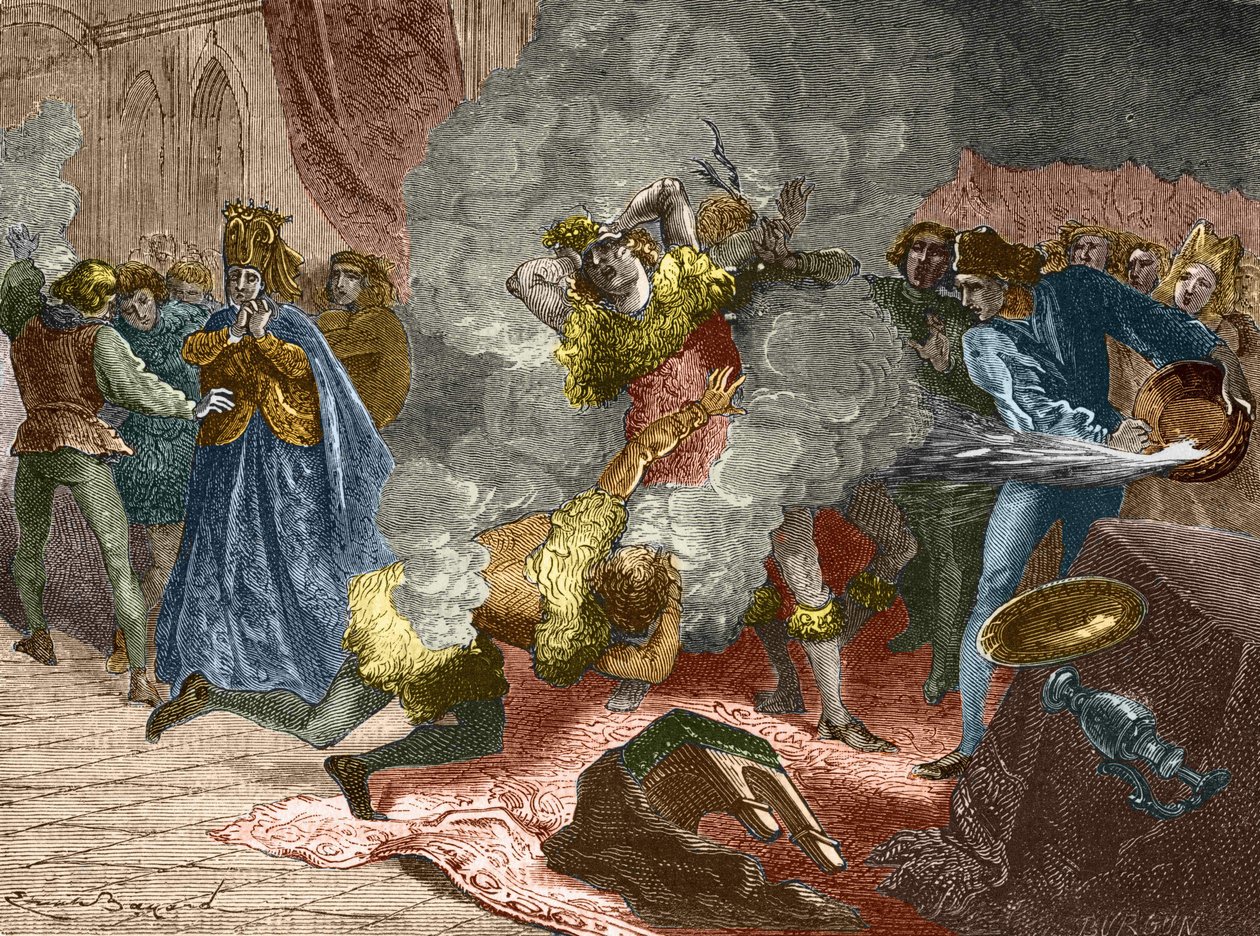 Het bal van de vurigen of bal van de wilden: ter gelegenheid van het huwelijk van een dame van Isabeau (Isabella, Elizabeth) uit Beieren op 28 januari 1393, verkleedde de koning zich en ketende zich vast aan vier andere hovelingen. Zijn broer, de hertog va door Unknown artist