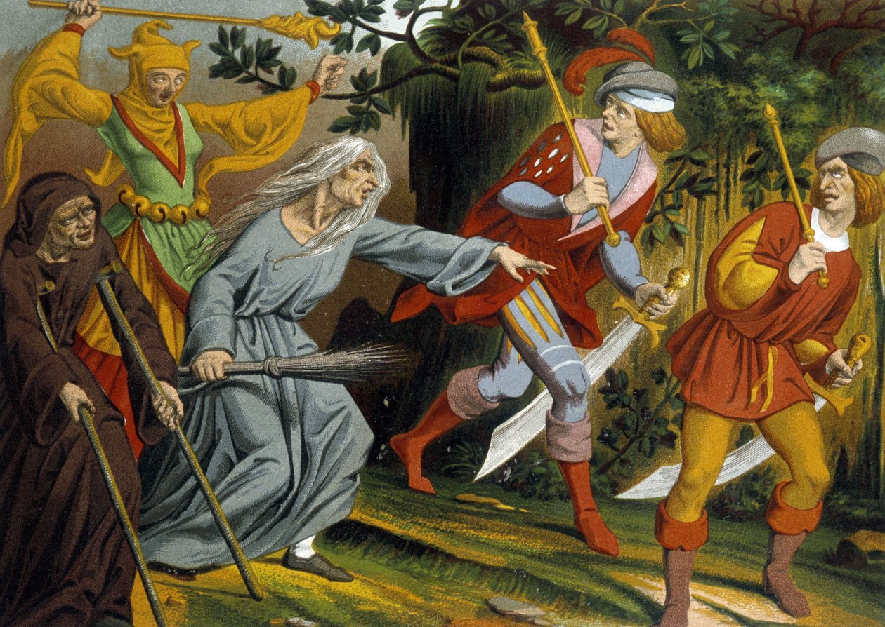 De bedelaar, de gek, de heks en de sergeanten van wapens door Unknown artist