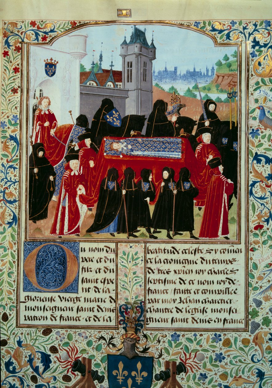 Het lichaam van de overleden koning Karel VI (1368-1422) wordt weggebracht, achter de processie de nieuwe koning Karel VII (1403-1461) op 22/10/1422 door Unknown artist