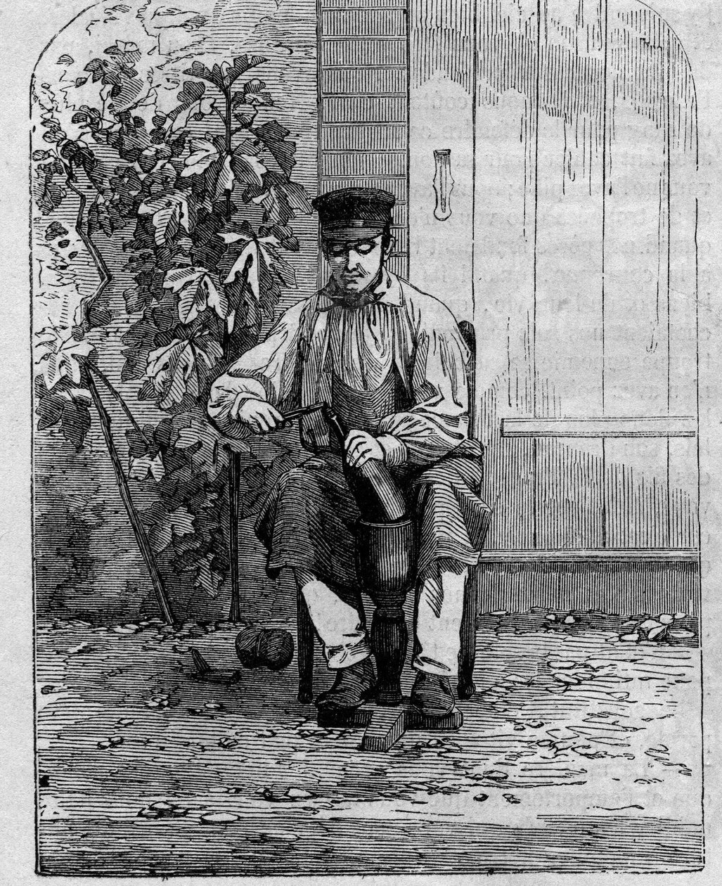 Het bottelen van Champagnewijn. Gravure uit 1864. door Unknown artist