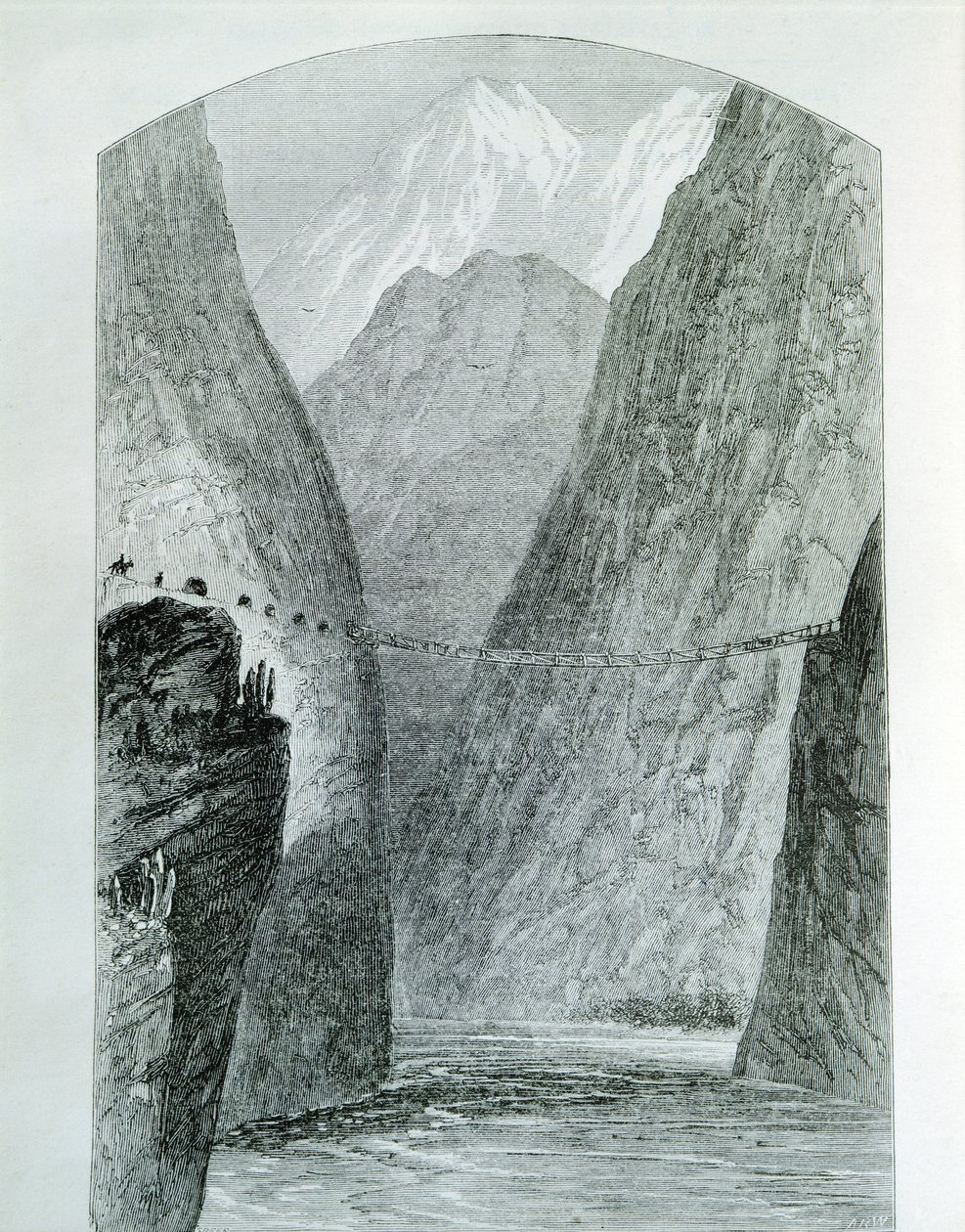 De brug over de Apurimac-rivier, gravure. Peru door Unknown artist