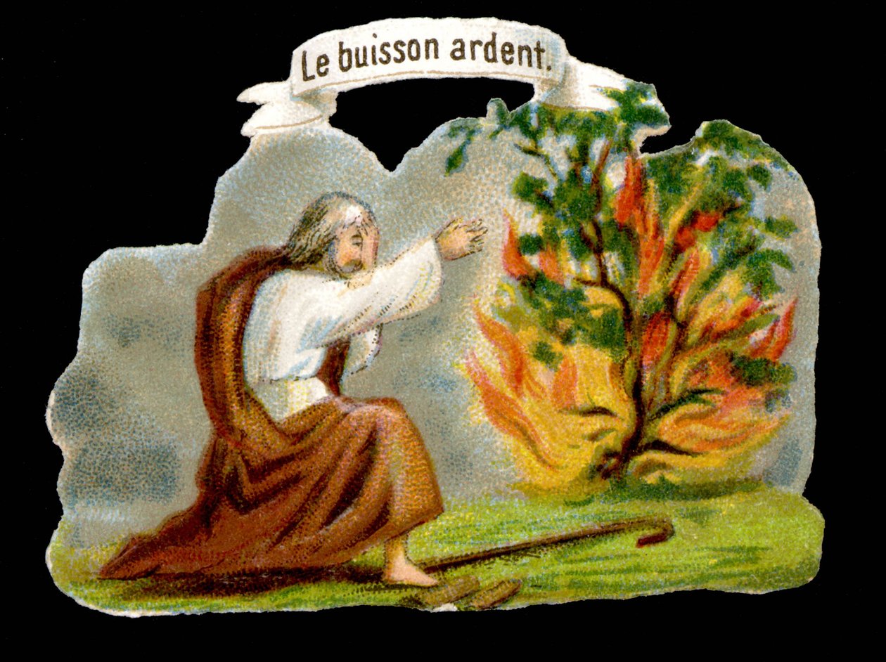 De brandende struik - Populaire afbeelding. 19e-eeuwse chromolithografie door Unknown artist