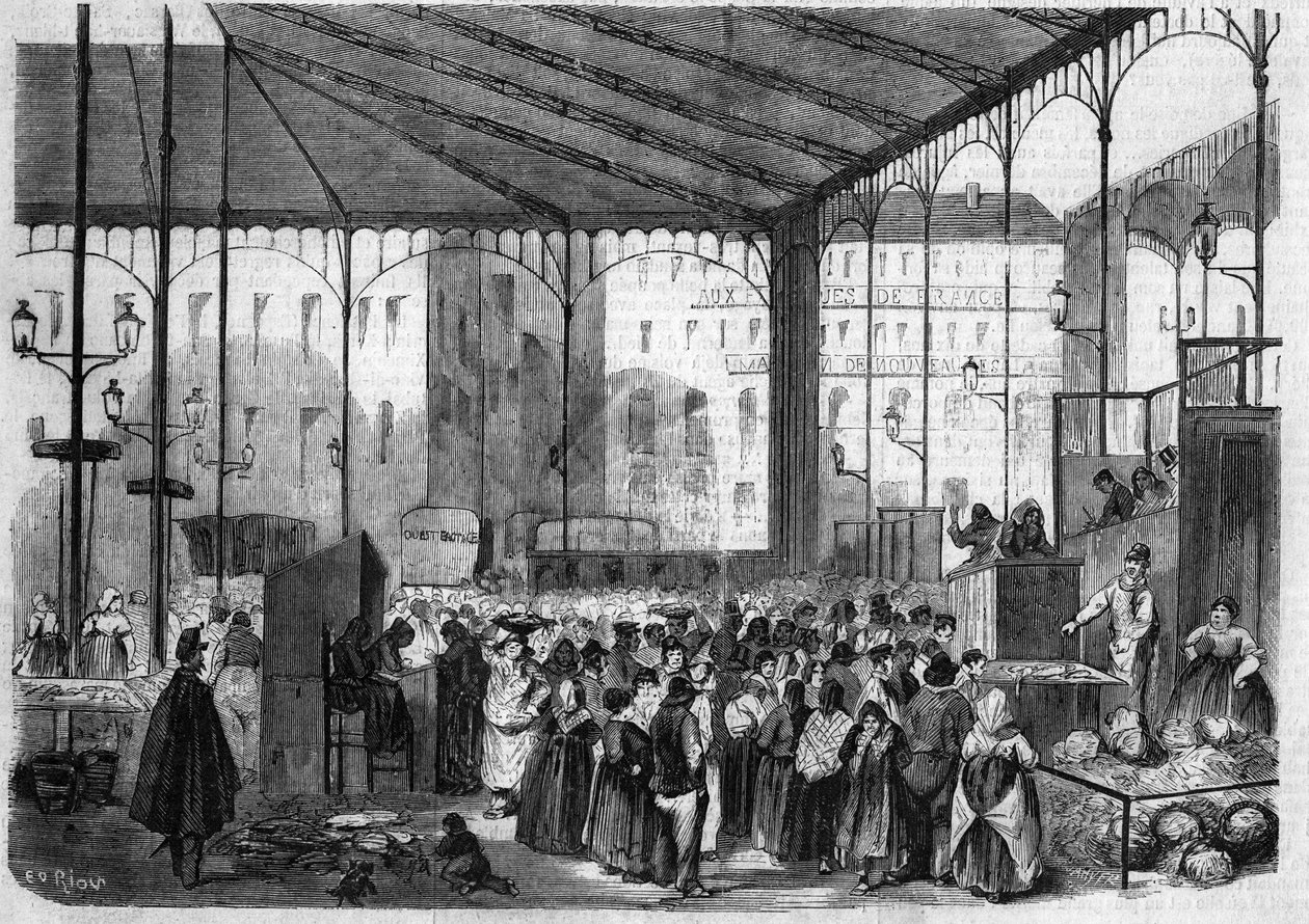 De centrale markt van Parijs: de vismarkt in 1858 door Unknown artist